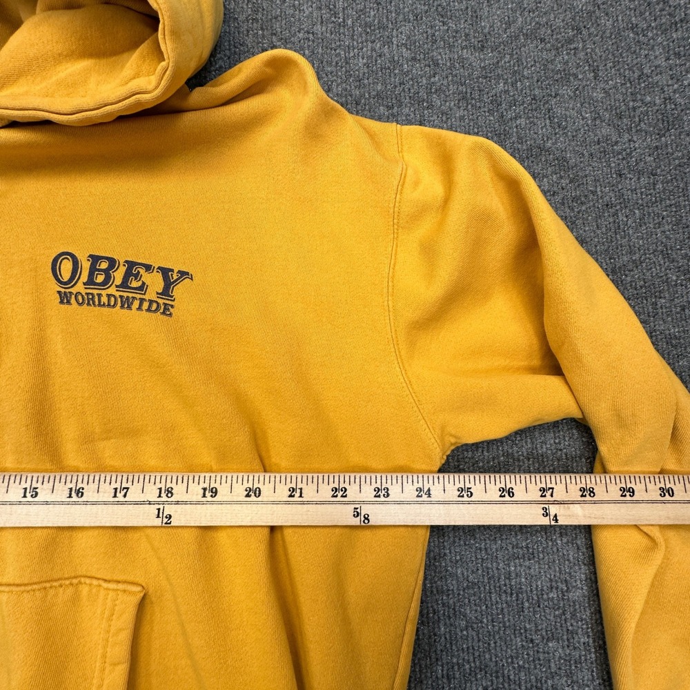 Obey Worldwide Hoodie Mens Large Oversized Yellow Distressed Sweatshirt PLS READ - Picture 7 of 12
